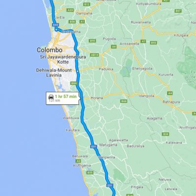 Colombo International Airport to Ambalangoda Transfer - Google Map Rout