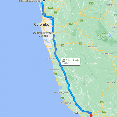 Colombo International Airport to Ahangama Transfer - Google Map Rout