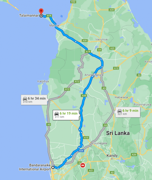 Colombo Airport to Talaimannar Transfer