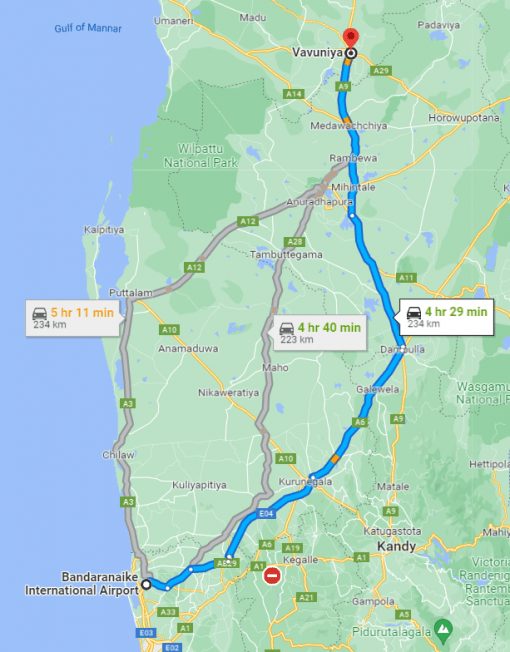 Colombo Airport to Vavuniya Transfer